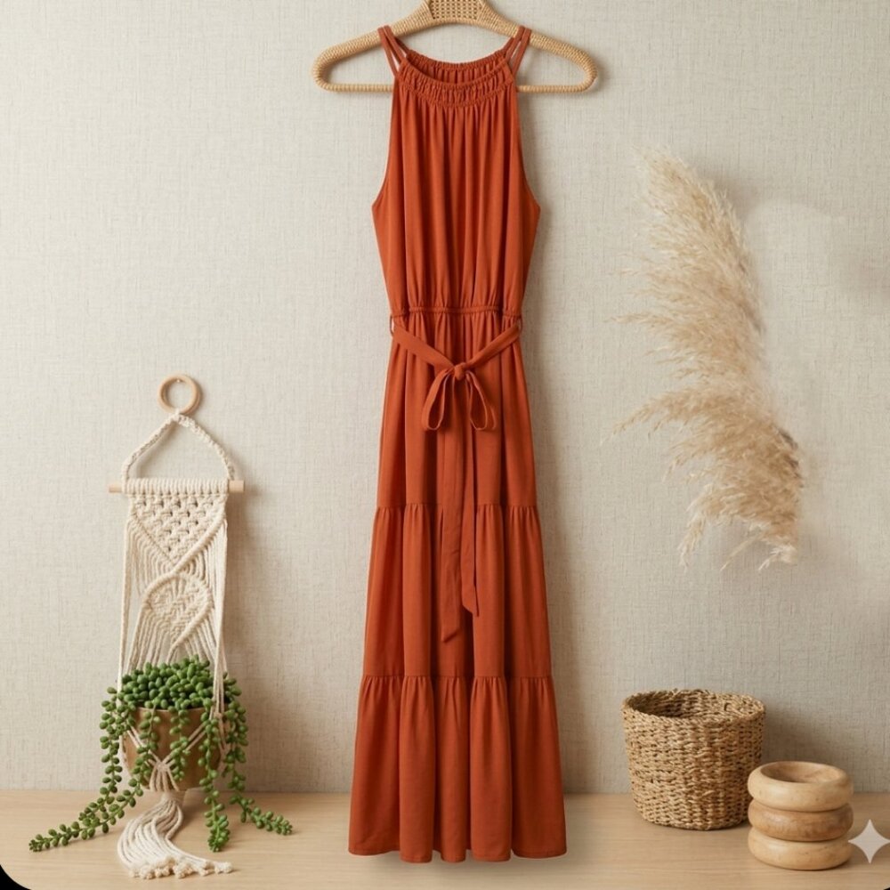 LOFT Rust Orange Strappy Halter Maxi Dress